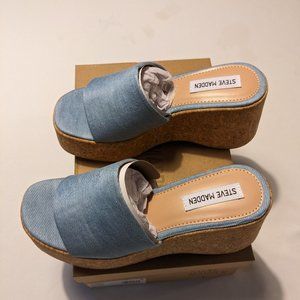New Steve Madden Chippy Platform Wedge Sandal, Denim, 8M